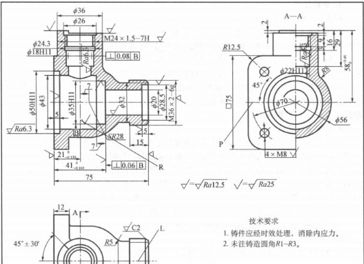 想象阀体零件的立体图，如图所示。